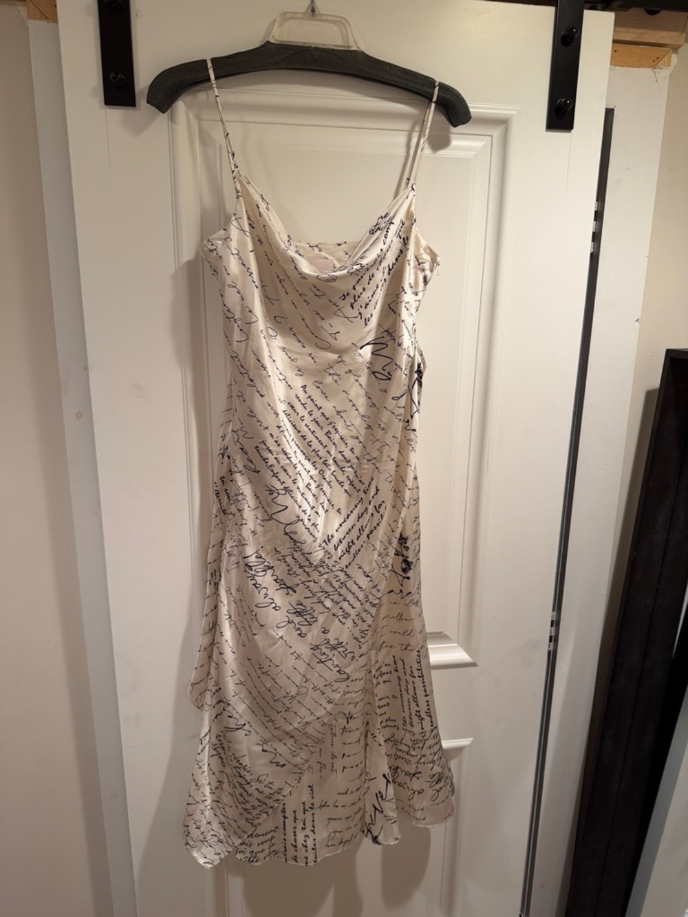 cinq a sept Ivory Slip Dress with Navy Black Print